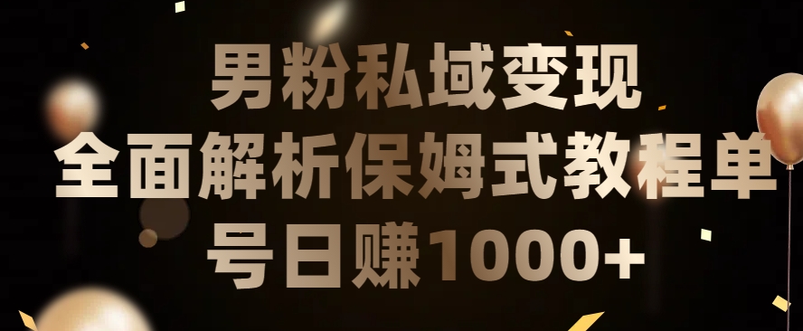 男粉私域变现，全面解析保姆式教程单日赚1000+-优知网