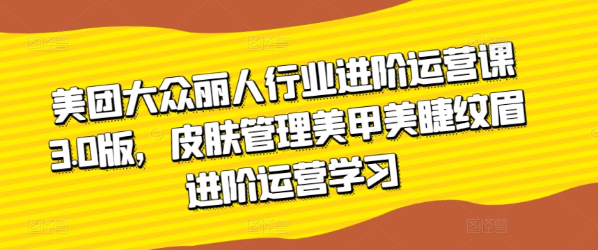 美团大众丽人行业进阶运营课3.0版，皮肤管理美甲美睫纹眉进阶运营学习-优知网