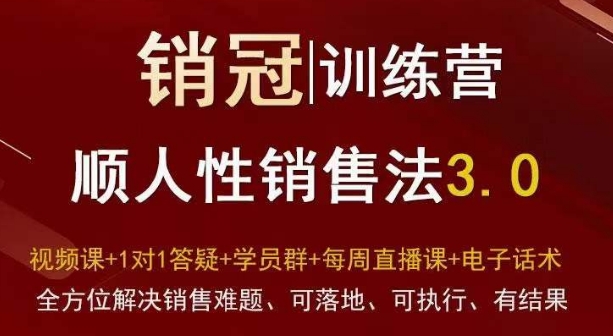 爆款！销冠训练营3.0之顺人性销售法，全方位解决销售难题、可落地、可执行、有结果-优知网