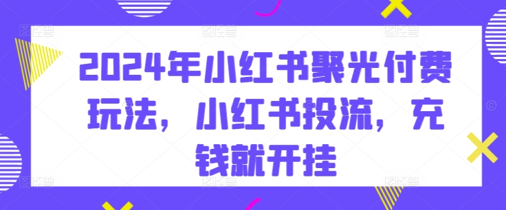 2024年小红书聚光付费玩法，小红书投流，充钱就开挂-优知网