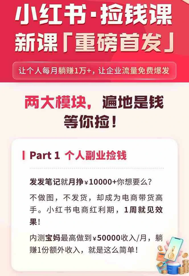 小红书之检钱课：从0开始实测每月多赚1.5w起步，赚钱真的太简单了（98节）-第2张