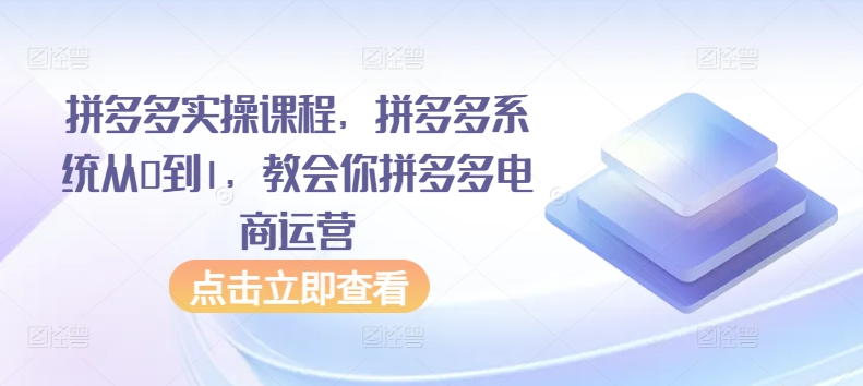 拼多多实操课程，拼多多系统从0到1，教会你拼多多电商运营-优知网