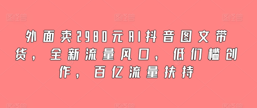 外面卖2980元AI抖音图文带货，全新流量风口，低们槛创作，百亿流量扶持-优知网