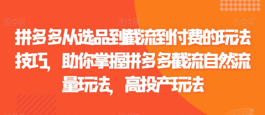 拼多多从选品到截流到付费的玩法技巧，助你掌握拼多多截流自然流量玩法，高投产玩法-优知网