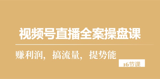 视频号直播全案操盘课，赚利润，搞流量，提势能（16节课）-优知网