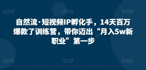 自然流·短视频IP孵化手，14天百万爆款了训练营，带你迈出“月入5w新职业”第一步-优知网