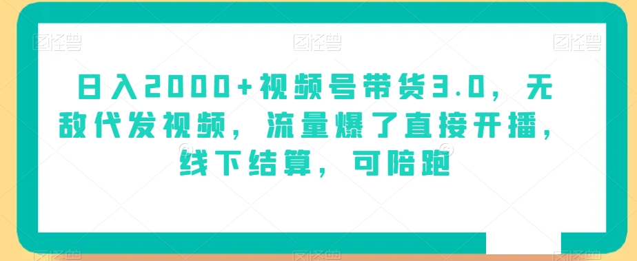 日入2000+视频号带货3.0，无敌代发视频，流量爆了直接开播，线下结算，可陪跑-优知网