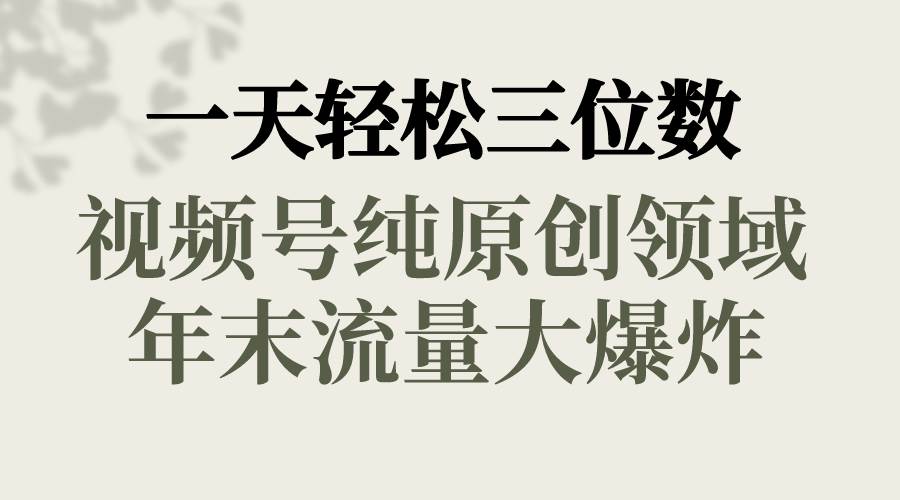 一天轻松三位数，视频号纯原创领域，春节童子送祝福，年末流量大爆炸-优知网