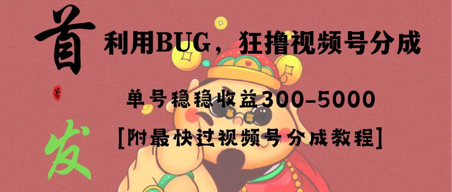 全网独家首发，视频号BUG，超短期项目，单号每日净收益300-5000！-优知网