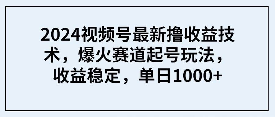 2024视频号最新撸收益技术，爆火赛道起号玩法，收益稳定，单日1000+-优知网