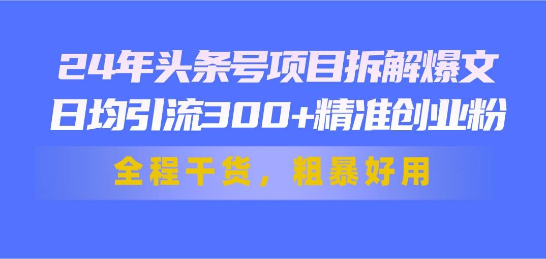 24年头条号项目拆解爆文，日均引流300+精准创业粉，全程干货，粗暴好用-优知网