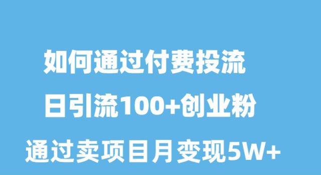 怎样通过付钱投流日引流方法100 自主创业粉月转现5W-优知网