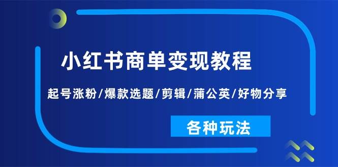 小红书商单变现教程：起号涨粉/爆款选题/剪辑/蒲公英/好物分享/各种玩法-优知网