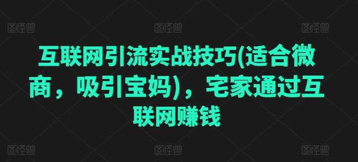 互联网引流实战经验(适宜微商代理，吸引住宝妈妈)，蹲在家里根据网络赚钱-优知网