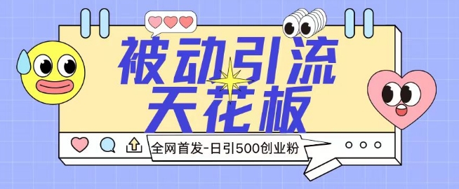 全网首发被动引流天花板 日引500+创业粉-优知网