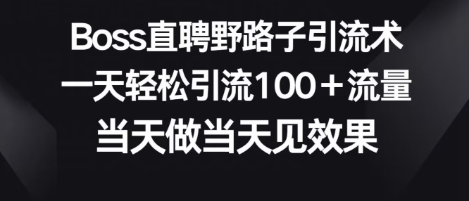 Boss直聘野路子引流术，一天轻松引流100+流量，当天做当天见效果-优知网