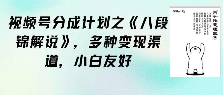 微信视频号分为方案之《八段锦解说》，多种多样变现渠道，新手友善-优知网