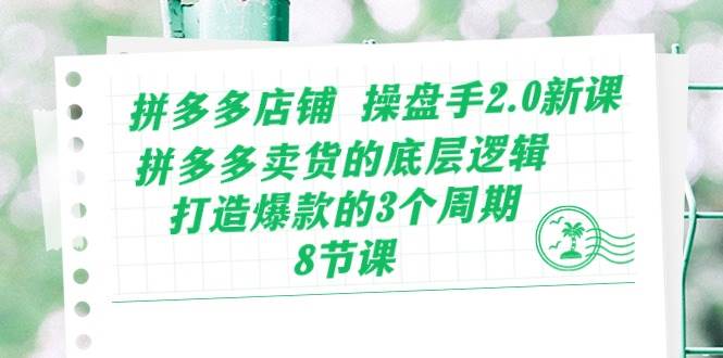 拼多多店铺 操盘手2.0新课，拼多多卖货的底层逻辑，打造爆款的3个周期-8节-优知网