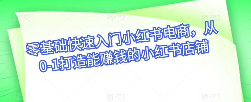 零基础快速入门小红书电商，从0-1打造能赚钱的小红书店铺-优知网