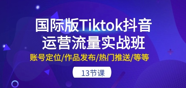 国际版Tiktok抖音运营流量实战班：账号定位/作品发布/热门推送/等等-13节-优知网