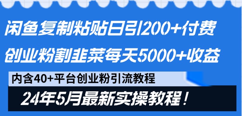 闲鱼平台拷贝日引200 付钱自主创业粉，24年5月全新方式！当韭菜割日平稳5000 盈利-优知网