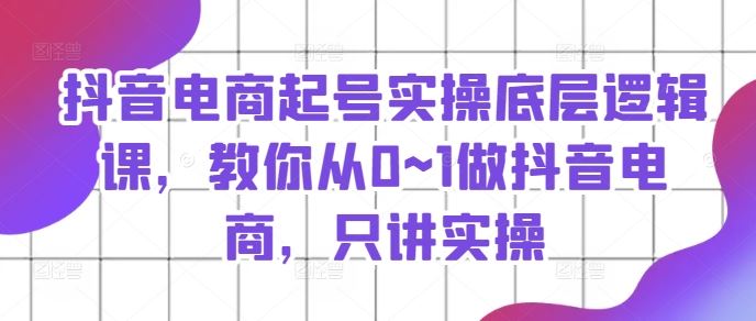 抖音电商起号实操底层逻辑课，教你从0~1做抖音电商，只讲实操-优知网