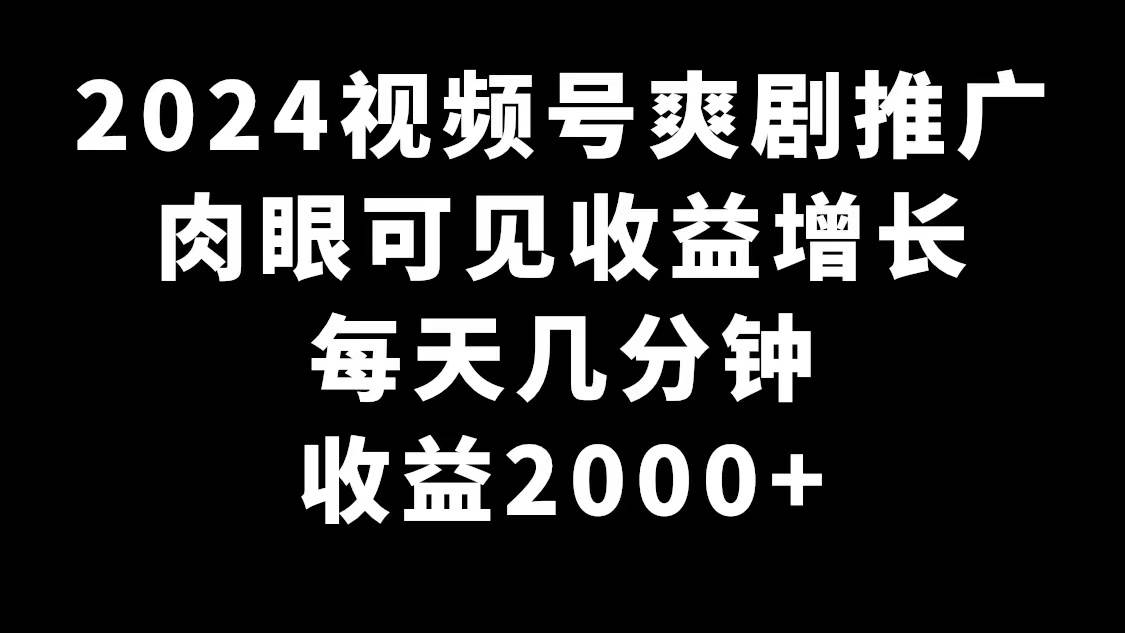 2024视频号爽剧推广，肉眼可见的收益增长，每天几分钟收益2000+-优知网