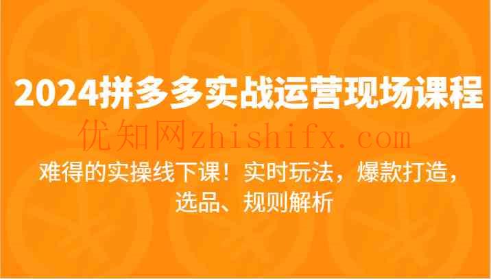 2024拼多多实战运营现场课，实时玩法，爆款打造，选品、规则解析，难得的实操线下课！-优知网