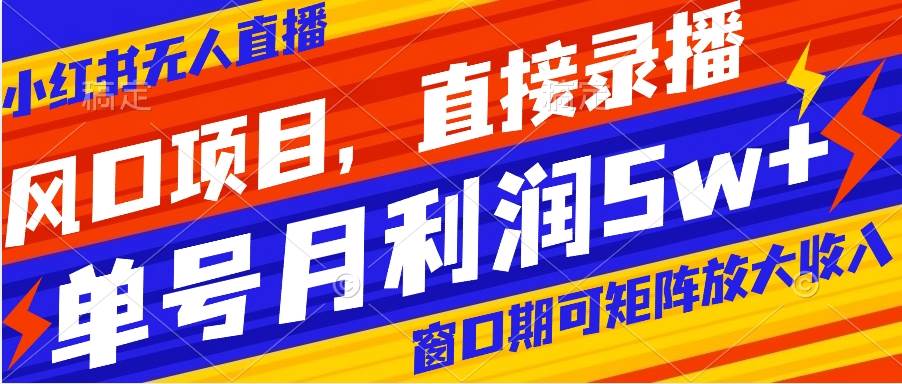 风口项目，小红书无人直播带货，直接录播，可矩阵，月入5w+-优知网