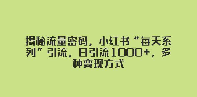 揭秘流量密码，小红书“每天系列”引流，日引流1000+，多种变现方式-优知网