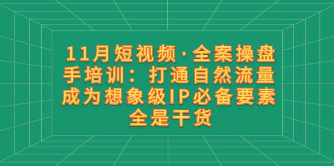 11月短视频·全案操盘手培训：打通自然流量 成为想象级IP必备要素 全是干货-优知网