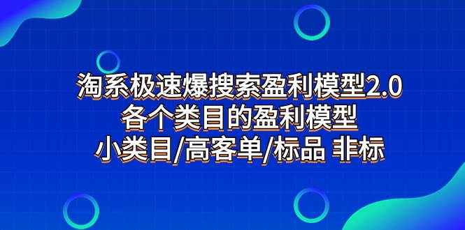 淘系极速爆搜索盈利模型2.0，各个类目的盈利模型，小类目/高客单/标品 非标-优知网