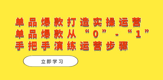 单品爆款打造实操运营，单品爆款从“0”-“1”手把手演练运营步骤-优知网