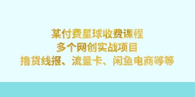 某付费星球课程：多个网创实战项目，撸货线报、流量卡、闲鱼电商等等-优知网