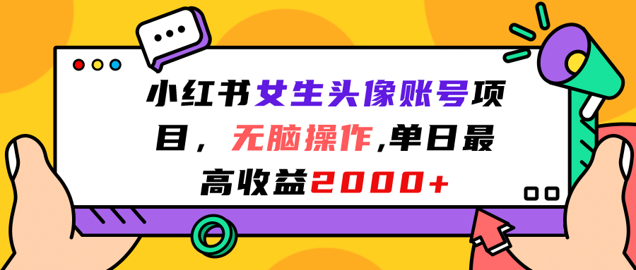 小红书女生头像账号项目，无脑操作，单日最高收益2000+-优知网