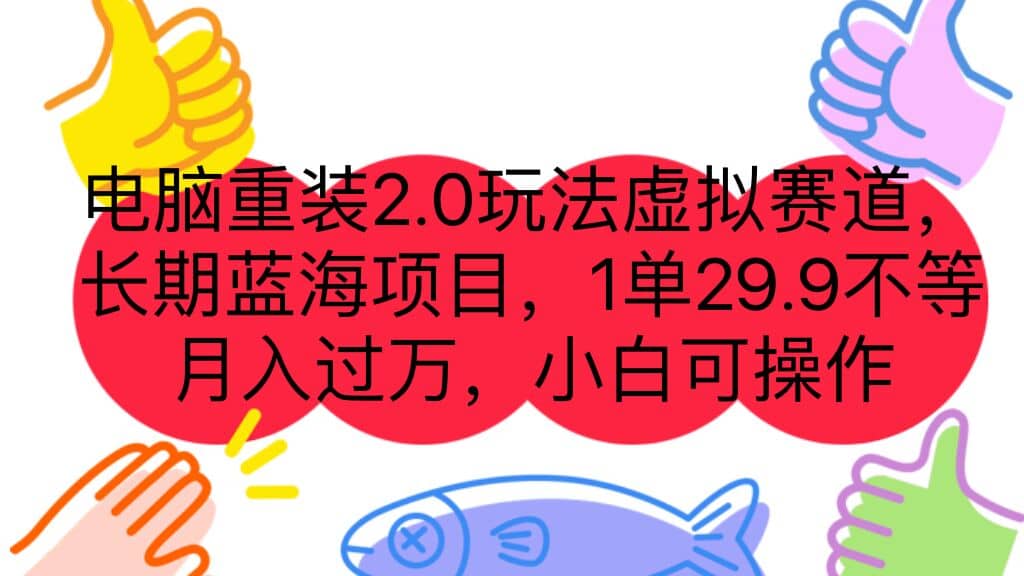 电脑重装2.0玩法虚拟赛道，长期蓝海项目 一单29.9不等 月入过万 小白可操作-优知网