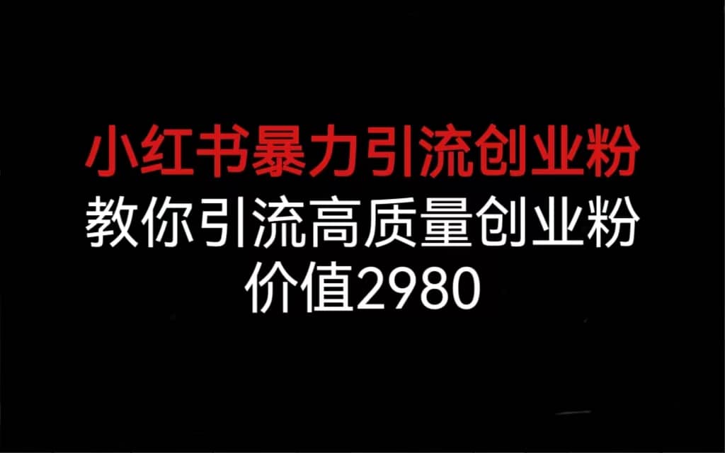 小红书暴力引流创业粉，教你引流高质量创业粉，价值2980-优知网