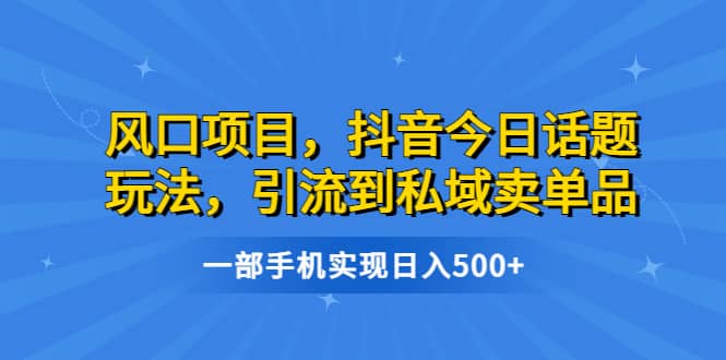 风口项目，抖音今日话题玩法，引流到私域卖单品，一部手机实现日入500+-优知网