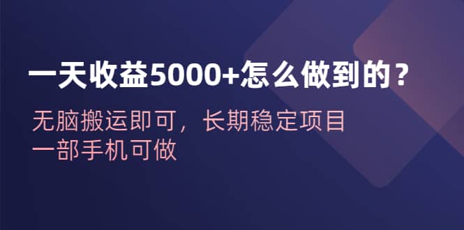 一天收益5000+怎么做到的？无脑搬运即可，长期稳定项目，一部手机可做-优知网