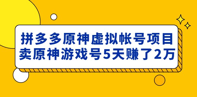 外面卖2980的拼多多原神虚拟帐号项目-优知网