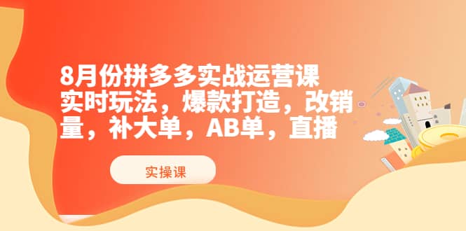 8月份拼多多实战运营课，实时玩法，爆款打造，改销量，补大单，AB单，直播-优知网