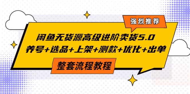 闲鱼无货源高级进阶卖货5.0，养号+选品+上架+测款+优化+出单整套流程教程-优知网