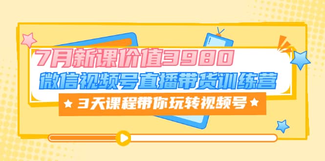 微信视频号直播带货训练营，3天课程带你玩转视频号：7月新课价值3980-优知网