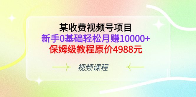 某收费视频号项目，新手0基础轻松月赚10000+，保姆级教程原价4988元-优知网