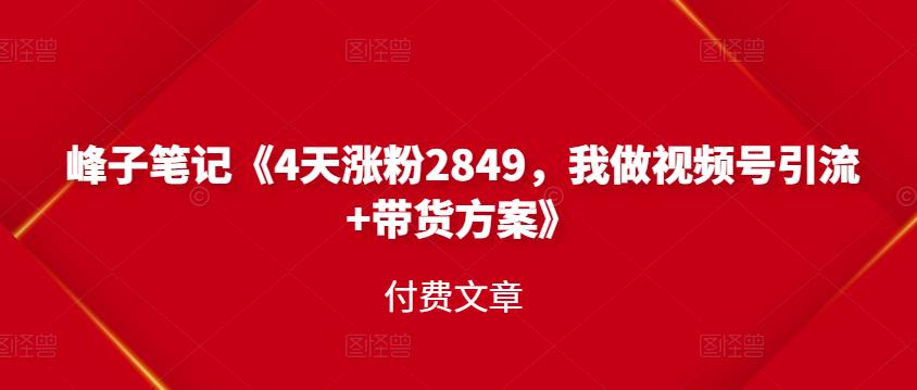 峰子笔记《4天涨粉2849，我做视频号引流+带货方案》付费文章-优知网