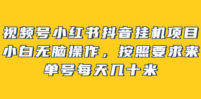 视频号小红书抖音挂机项目，小白无脑操作，按照要求来，单号每天几十米-优知网