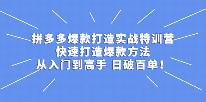 拼多多爆款打造实战特训营：快速打造爆款方法，从入门到高手 日破百单-优知网