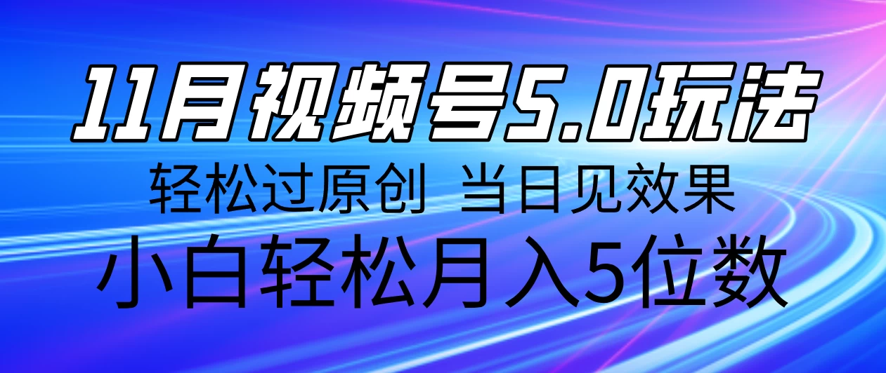 11月最新视频号5.0玩法，轻松过原创，当日见效果，小白轻松月入5位数-优知网