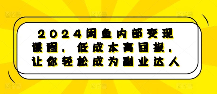 2024闲鱼内部变现课程，低成本高回报，让你轻松成为副业达人-优知网