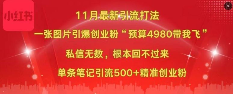 小红书11月最新图片打粉，一张图片引爆创业粉，“预算4980带我飞”，单条引流500+精准创业粉-优知网